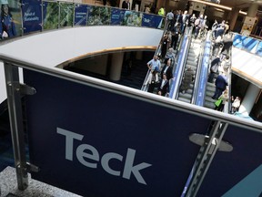Teck signage at the Prospectors & Developers Association of Canada conference in Toronto, in March 2023.