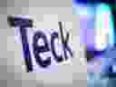 The Teck Resources logo is seen on a podium before the company's special meeting of shareholders, in Vancouver on April 26, 2023.