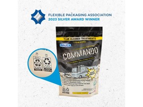 Glenroy received a Silver Achievement Award in Sustainability from the Flexible Packaging Association (FPA) for the Walex® Commando Black Holding Tank Cleaner Store Drop-off recyclable pouch.