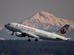 Bell is teaming up with Air Canada to offer free messaging for all Aeroplan members worldwide on Wi-Fi-equipped airplanes across the air carrier's fleet. An Air Canada flight departing for Calgary takes off at Vancouver International Airport, in Richmond, B.C., on Friday, March 20, 2020.