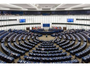 The European Parliament in session in Strasbourg, France. Photographer: Geert Vanden Wijngaert/Bloomberg