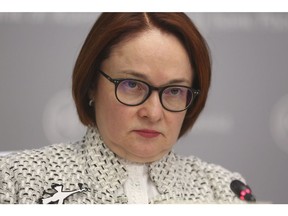 Elvira Nabiullina, governor of Russia's central bank, pauses during a rate announcement news conference in Moscow, Russia, on Friday, Feb. 7, 2020. The Bank of Russia delivered a sixth consecutive bout of monetary easing as inflation continued a retreat below target.