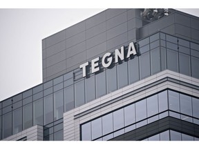 Signage is displayed outside Tegna Inc. headquarters in McLean, Virginia, U.S., on Friday, March, 13, 2020. Comedian and TV producer Byron Allen has made a $20-a-share, all-cash offer for Tegna in a deal that values the TV station owner at $8.5 billion, including debt, according to a person familiar with the situation.