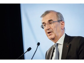 Francois Villeroy de Galhau, governor of the Bank of France, speaks at the Europlace financial forum in Paris, France, on Wednesday, Oct. 7, 2020. European Central Bank (ECB) Governor Lagarde pledged not to remove monetary support until the coronavirus crisis is over, reinforcing her message that central banks and fiscal authorities must work together. Photographer: Cyril Marcilhacy/Bloomberg