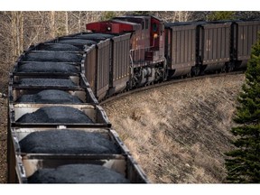 Rail cars loaded with coal near a Teck Resources Elkview Operations steelmaking coal mine near Sparwood, British Columbia.