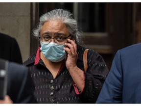 Vinoo Hinduja, daughter of Srichand Hinduja, leaves the Royal Courts of Justice in London in 2022.