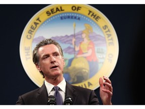 SACRAMENTO, CALIFORNIA - FEBRUARY 01: California Gov. Gavin Newsom speaks during a press conference on February 01, 2023 in Sacramento, California. California Gov. Gavin Newsom, state Attorney General Rob Bonta, state Senator Anthony Portantino (D-Burbank) and other state leaders announced SB2 - a new gun safety legislation that would establish stricter standards for Concealed Carry Weapon (CCW) permits to carry a firearm in public. The bill designates "sensitive areas," like bars, amusement parks and child daycare centers where guns would not be allowed.