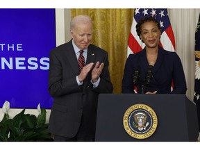 King attends the Small Business Administration's Women's Business Summit with US President Joe Biden at the White House in Washington, on March 27. Photographer: Chip Somodevilla/Getty Images&ampnbsp;