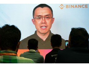 Changpeng Zhao, chief executive officer of Binance, speaks virtually during the Web3 Blockchain Festival in Hong Kong, China, on Wednesday, April 12, 2023.