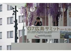 A banner for the Group of Seven (G-7) Summit at the Miyajimaferry pier in Hatsukaichi, Hiroshima Prefecture, Japan, on Wednesday, May 3, 2023. Japan is scheduled to host a summit of the Group of Seven nations in Hiroshima from May 19-21.