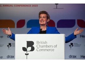 Shevaun Haviland, director-general of the British Chambers of Commerce (BCC), speaks at the British Chambers of Commerce (BCC) Global Annual Conference 2023 in London, UK, on Wednesday, May 17, 2023. Bank of England Governor Andrew Bailey will deliver a keynote speech at the conference.