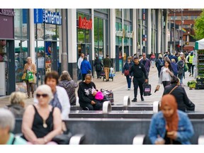Shoppers in the city centre of Sheffield, UK, on Friday, May 19, 2023. The Office for National Statistics are due to release the latest UK CPI Inflation data on Wednesday. Photographer: Dominic Lipinski/Bloomberg