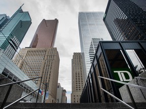 Bank and office towers in Toronto's financial district.