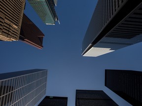 Banks and office towers in Toronto's financial district.