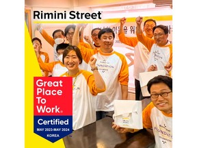 Rimini Street Korea has achieved Great Place to Work® certification for the second consecutive year.