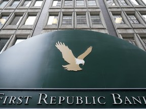 A First Republic Bank sign is posted at the bank's headquarters in San Francisco, Monday, May 1, 2023. Regulators seized the troubled bank early Monday, making it the second-largest bank failure in U.S. history, and promptly sold all of its deposits and most of its assets to JPMorgan Chase Bank in a bid to head off further banking turmoil in the U.S.