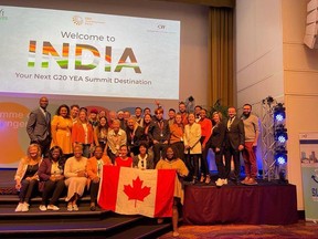 Canadian delegation celebrating the handover to India at the 2022 Summit in Hamburg.