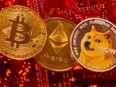 Representations of cryptocurrencies Bitcoin, Ethereum and DogeCoin