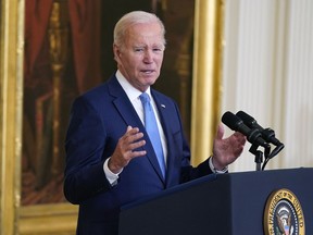 President Joe Biden speaks during a Medal of Valor ceremony in the East Room of the White House, Wednesday, May 17, 2023, in Washington. The Medal of Valor is the nation's highest honor for bravery by a public safety officer.