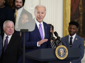 President Joe Biden speaks during an event to honor the 2023 NCAA national champion LSU women's basketball team in the East Room of the White House, Friday, May 26, 2023, in Washington.