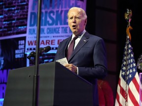 President Joe Biden speaks at the 2023 We Are EMILY National Gala, a fundraiser for EMILY's List, Tuesday, May 16, 2023, in Washington.