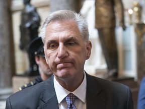 Speaker of the House Kevin McCarthy, R-Calif., talks to reporters about the debt limit negotiations outside his office at the Capitol in Washington, Monday, May 22, 2023. Speaker McCarthy and President Joe Biden are set to meet in the afternoon at the White House about raising the debt limit.