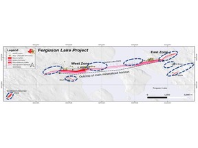 Drilling targets within the 96.9km2 mining leases of the Ferguson Lake Project