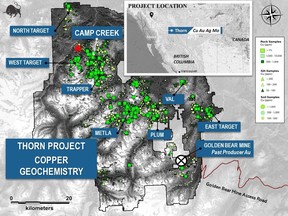 General Thorn Project Location Map and Copper Geochemistry.
