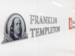 Signage at the Franklin Templeton Investments offices in New York.