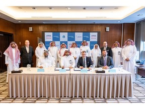 Hitachi Energy signs agreement with ENOWA, and Saudi Electricity Company to provide three HVDC links for a total power capacity of 9 gigawatts in Western Saudi Arabia. Seated from left are: Moath Al Sohaibani, General Manager SSEM, Ahmed Al Zahrani, Acting CEO National Grid SA, SEC, Niklas Persson, Managing Director of Hitachi Energy's Grid Integration business, and Thorsten Schwarz, Executive Director, Grid Technologies & Projects, Energy of ENOWA.