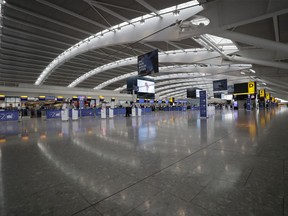 FILE - Terminal 5 at London's Heathrow Airport, which handles British Airways flights, was barely empty of passengers as staff stood ready to help during the British Airways pilots' strike, Thursday Two, September 9, 2019. British Airways canceled dozens of flights on Friday, May 26, 2023, due to a computer problem that disrupted the plans of thousands of travelers at the start of their final holiday. busy week.