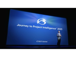 BST Global Chief Executive Officer Javier A. Baldor takes the stage to unveil the industry's first suite of AI-powered project intelligence™ solutions during a live event titled "Journey to Project Intelligence™ 2023," held on April 25, 2023. During the event, BST Global leadership presented live demos of the company's newest offerings: BST Insights, Resource Management powered by Audere, BST11 Work Management and BST11 ERP.