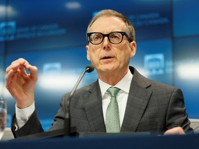 Bank of Canada Governor Tiff Macklem takes part in a news conference after announcing an interest rate decision in Ottawa.