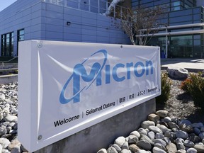 FILE - A sign marks the entrance of the Micron Technology automotive chip manufacturing plant on Feb. 11, 2022, in Manassas, Va. Stepping up a feud with Washington over technology and security, China's government on Sunday, May 21, 2023 told users of computer equipment deemed sensitive to stop buying products from the biggest U.S. memory chip maker, Micron Technology Inc.