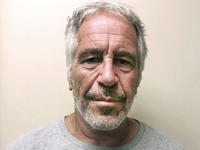 FILE - This March 28, 2017, photo provided by the New York State Sex Offender Registry shows Jeffrey Epstein. Transcripts of the Florida grand jury that investigated notorious sex trafficker Epstein nearly 20 years ago may soon be made public. A Florida appeals court ruled on Wednesday, May 10, 2023, that a trial court judge erred when he said he had no authority to release the records. (New York State Sex Offender Registry via AP, File)