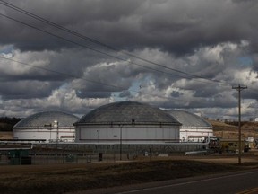 Husky Midstream oil storage containers at Hardisty terminal in Hardisty, Alta.