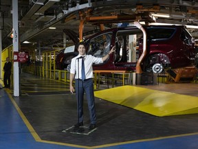 Prime Minister Justin Trudeau tours the Stellantis Windsor (Chrysler) Assembly plant in January, 2023.