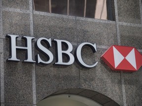 The logo for HSBC Bank Canada is seen on King St. West in Toronto.