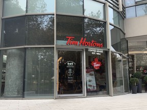 A Tim Hortons store in Shanghai is shown in a Nov., 2019 photo. Experts say souring relations between Ottawa and Beijing could affect Canadian companies in China, potentially tarnishing the appeal of Canadian brands for Chinese consumers.