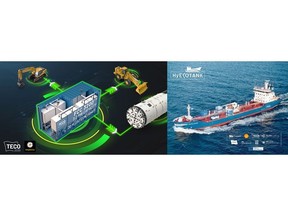 On the left is an illustration of Implenia's HydroPilot container and on the right is HyEkoTank project for Tarbit Shipping and Shell.