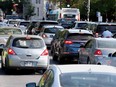 Vehicles stuck in a traffic jam in Montreal