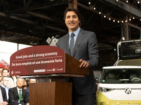 Prime Minister Justin Trudeau announcing Volkswagen will build a battery plant in St.  Thomas, Ont.