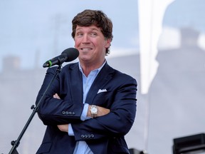 Tucker Carlson at an event in Hungary, in 2021.