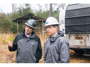 Zefiro Head of Operations Matt Brooks (left) and Chief Executive Officer Curt Hopkins (right) are pictured at the site of a well-plugging project in February 2023. Under the ACR's new methodology published on May 24, 2023, Zefiro will be able to originate carbon credits from plugging wells using its existing resources and capabilities.