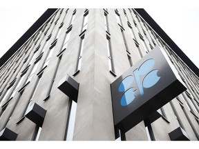 An OPEC sign hangs outside the OPEC Secretariat ahead of the 173rd Organization of Petroleum Exporting Countries (OPEC) meeting in Vienna, Austria, on Wednesday, Nov. 29, 2017. OPEC and Russia are said to have agreed they should extend oil-supply cuts deeper into next year, but Moscow wants clarity on an exit strategy before giving formal consent.