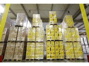 Boxes of Pernod Pastis sit stacked in a stockroom at the Pernod Ricard SA alcoholic beverage plant and warehouse in Vendeville, France, on Monday, Feb. 25, 2019. Pernod Ricard is considering a sale of its wine division, which includes Australia's Jacob's Creek and Spain's Campo Viejo labels, according to people familiar with the matter.