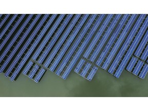 Photovoltaic panels stand in a floating solar farm in this aerial photograph taken on the outskirts of Ningbo, Zhejiang Province, China, on Wednesday, April 22, 2020.  Photographer: Qilai Shen/Bloomberg