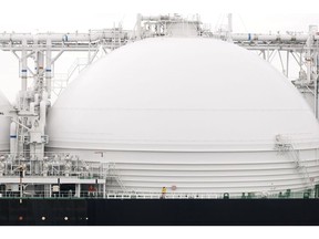 A tank on the liquefied natural gas (LNG) tanker Sohshu Maru as it approaches Jera Co.'s Futtsu Thermal Power Station, unseen, in Futtsu, Chiba Prefecture, Japan, on Friday, Dec. 17, 2021. North Asia spot LNG prices hovered near $40/mmbtu, with buyers in the region satisfied by inventory levels heading into winter, while European prices traded at a premium to Asian values for a third day.