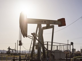 An oil pump jack at the Midway-Sunset Oil Field near Derby Acres, California, U.S., on Friday, April 29, 2022. Oil is poised to eke out a fifth monthly advance after another tumultuous period of trading that saw prices whipsawed by the fallout of Russia's war in Ukraine and the resurgence of Covid-19 in China. Photographer: Ian Tuttle/Bloomberg via Getty Images
