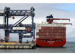 The Seamaster container ship at the Port Botany terminal in Sydney, Australia, on Tuesday, Sept. 6, 2022. Australia is scheduled to release trade figures on Sept. 8.